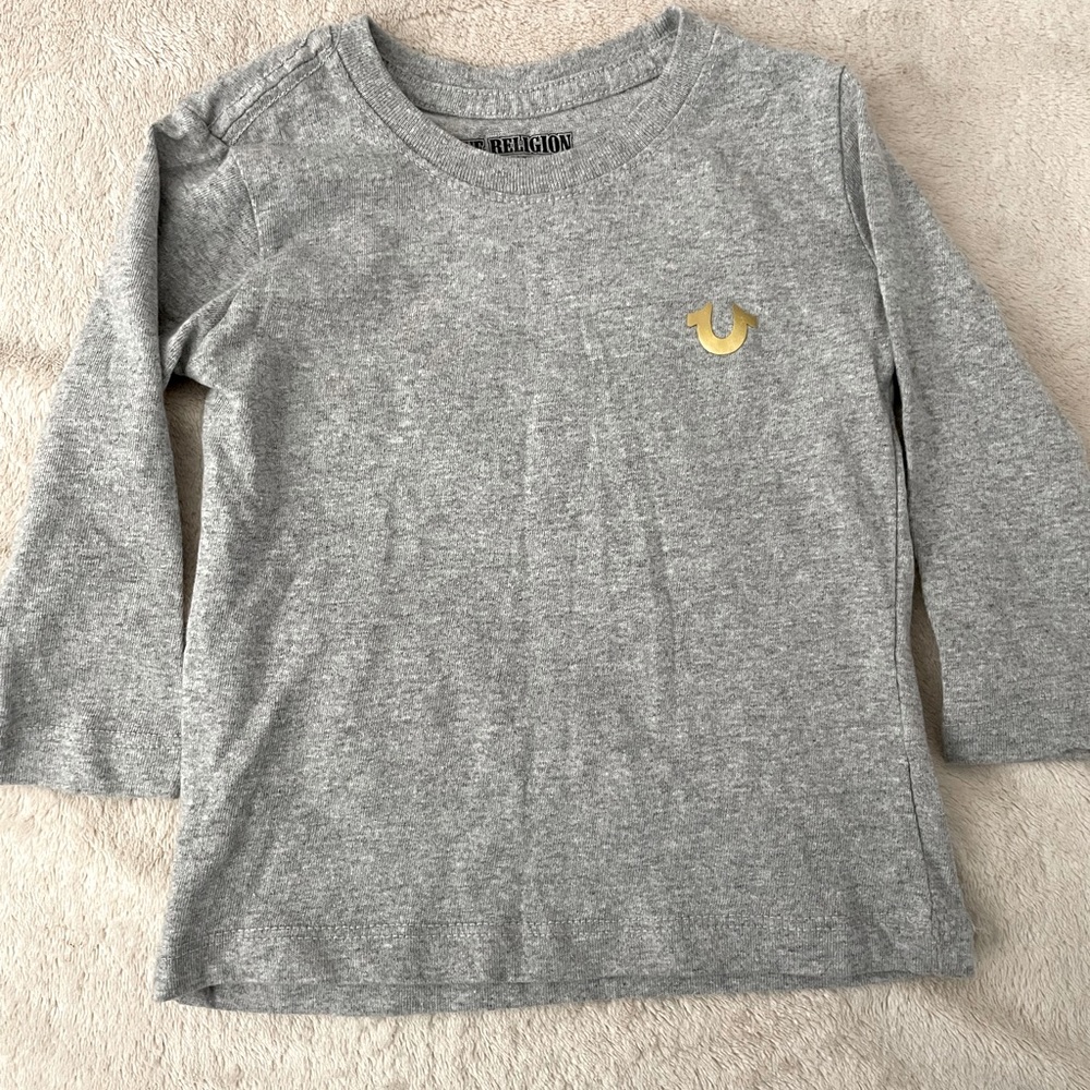 True Religion Gray Boys Long Sleeve T-Shirt, Gold Letters